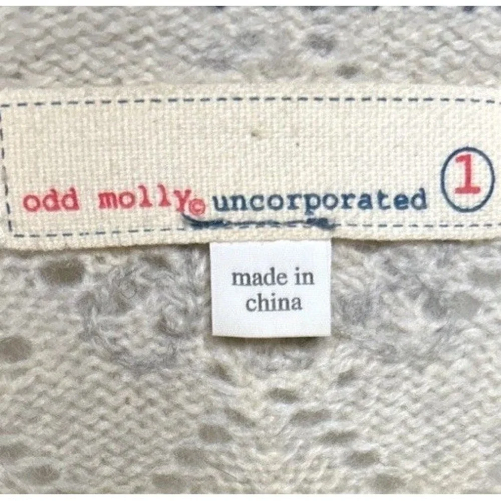Odd Molly Wool Open‎ Knit Crochet Cardigan Light Beige Gray Size S